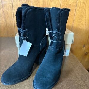 Ugg Womens Jerene Black Suede Mid-Calf Boots Shoes 10 Scuffs On Bottom